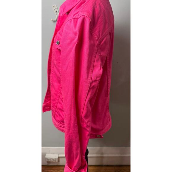 CHAPS by Ralph Lauren Hot Pink Denim Flap Jacket MED Womens Spring Barbie Scene - Picture 2 of 10
